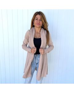 Cardigan with Texture Detail and Panelling - Nude