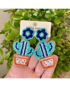 Hand Beaded Earrings-Bl Cactus