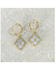 Hoop Earrings with Pearl Floral Charm