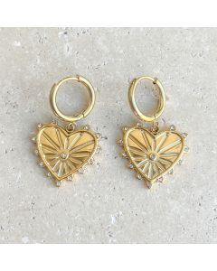 Hoop Earrings with Gold Heart Charm