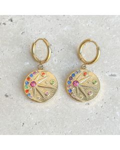 Hoop Earrings with Round Gold Charm
