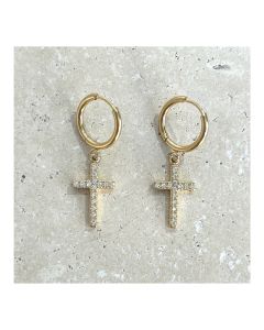 Hoop Earrings with Gold Sculptured Cross