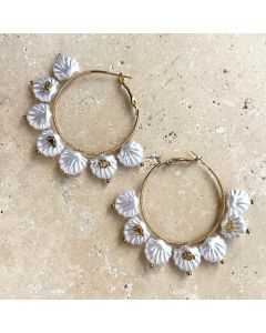 Pearl Shell Hoops - Gold