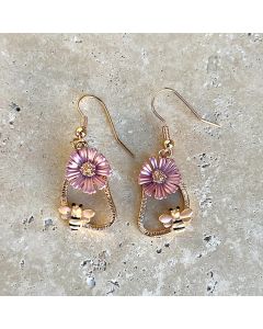 Flower Bee Earrings - Gold