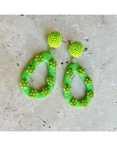 Beaded Flower Earring - Lime Green