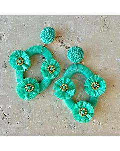 Raffia Flower Earrings - Aqua