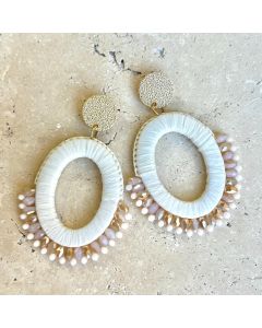 Raffia and Gold Beaded Earrings