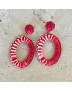Red Stripe Raffia Earrings