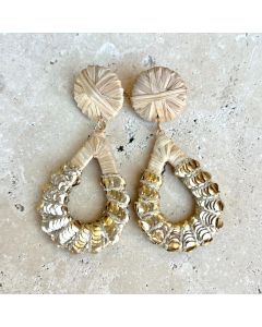 Raffia and Gold Beaded Earrings