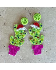 Cactus Christmas Beaded Earrings