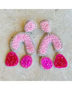 Pink Beaded Abstract Earrings