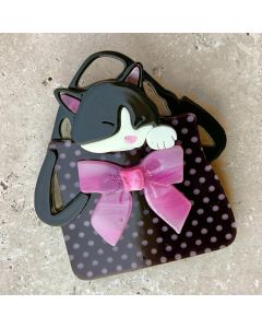 Tuxedo Cat in a Bag Brooch - Acrylic