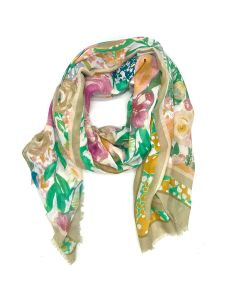 Floral Scarf - Olive, Pink and Blue