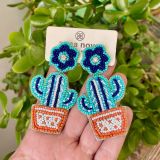 Hand Beaded Earrings-Bl Cactus