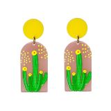 Resin Earrings-Gr/Yellow Cacti