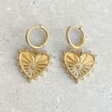 Hoop Earrings with Gold Heart Charm