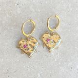 Hoop Earrings with Gold Heart Diamante Charm
