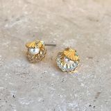 Pearl in Shell Stud Earrings - Gold