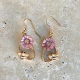 Flower Bee Earrings - Gold