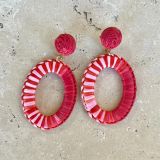 Red Stripe Raffia Earrings