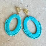 Aqua Raffia Bead Earrings