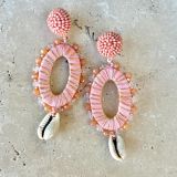 Apricot Pink Beaded Shell Earrings