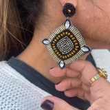 Beaded Earrings-Blk/Slv/Gld