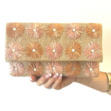 Raffia Brown Daisy Clutch