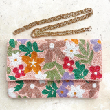 Apricot Floral Beaded Clutch