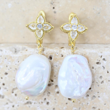 JFR-E-GD  Gold pearl earrings