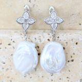 JFR-E-SV  Silver pearl earrings