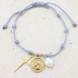 Woven Grey Bracelet- Cross, Coin Detailing