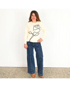 Eliana Cream jumper with black rose embroidery Pack of 3 (S, M, L)