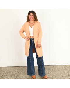 Zoey Camel coloured Cardigan with beige embroidery Pack of 3 (S, M, L)
