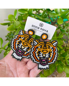 Hand Beaded Earrings-Tiger
