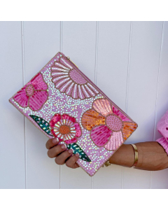 Pink Flower Beaded Clutch