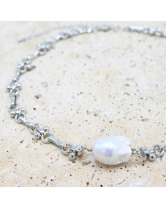 JFD-B-SV  Silver and pearl bracelet