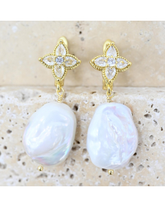 JFR-E-GD  Gold pearl earrings
