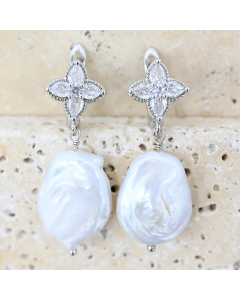 JFR-E-SV  Silver pearl earrings