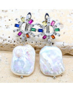JFS-E-SV  Silver and pearl earrings