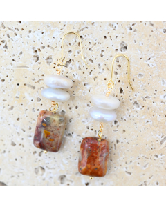 JFZ-E  Pearl and Amber earrings