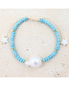 Bead and Pearl Bracelet - Aqua